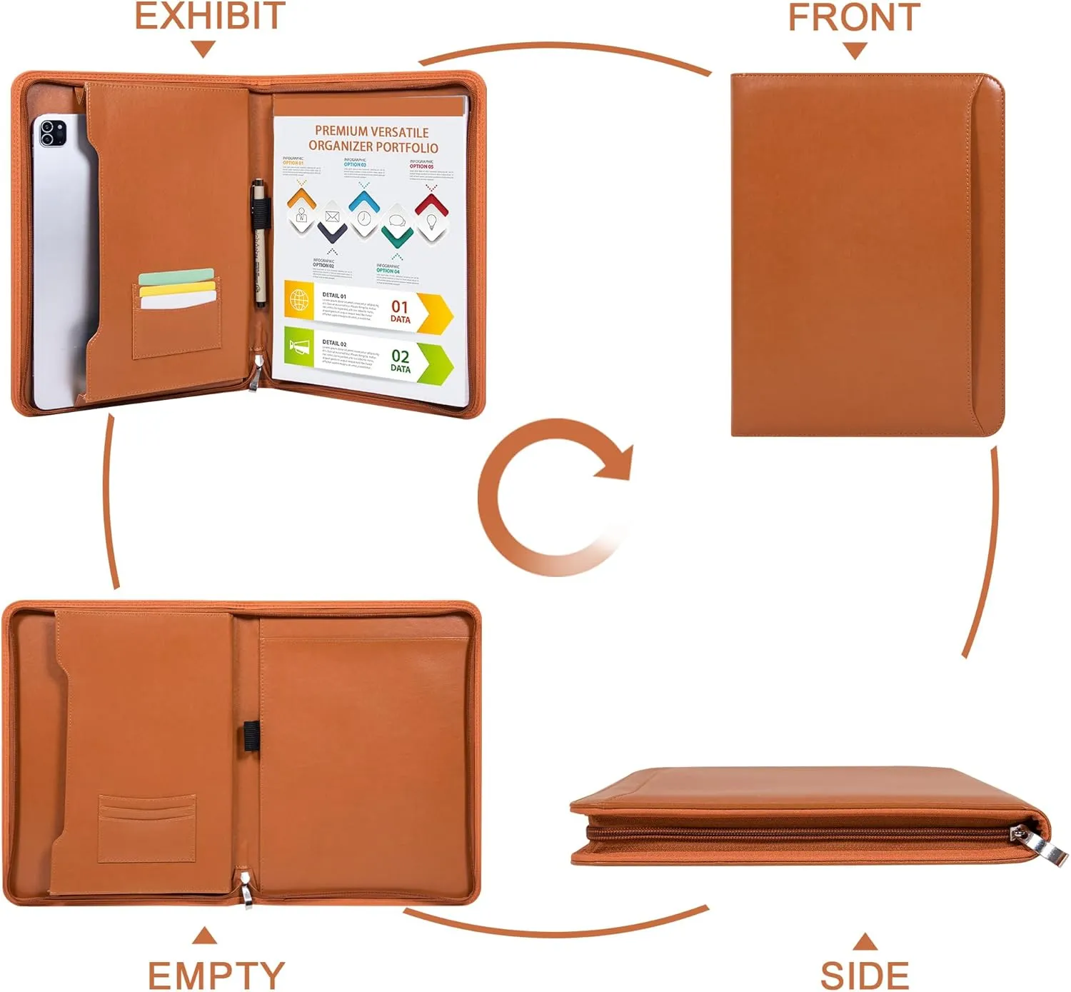 Vegan Leather Portfolio for Women and Men, Business with Space for A4 Writing Pad,Pen Holder,Card Slots,Device Pocket,Professional Notebook Carrier for Interview and Office Conference Notepad