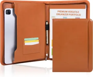 Vegan Leather Portfolio for Women and Men, Business with Space for A4 Writing Pad,Pen Holder,Card Slots,Device Pocket,Professional Notebook Carrier for Interview and Office Conference Notepad