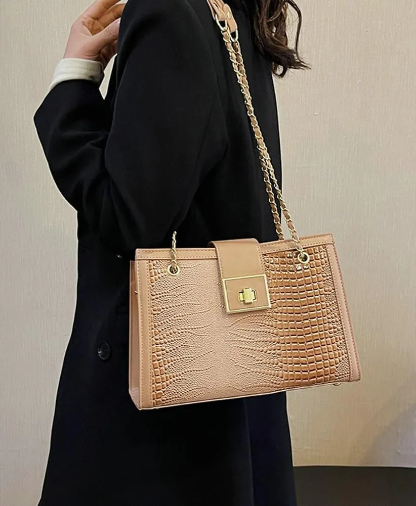 Vegan Leather Shoulder Bag for Women Fashion Purse Large Totes Y2k Top Handle Satchel with Chain Designer Bags