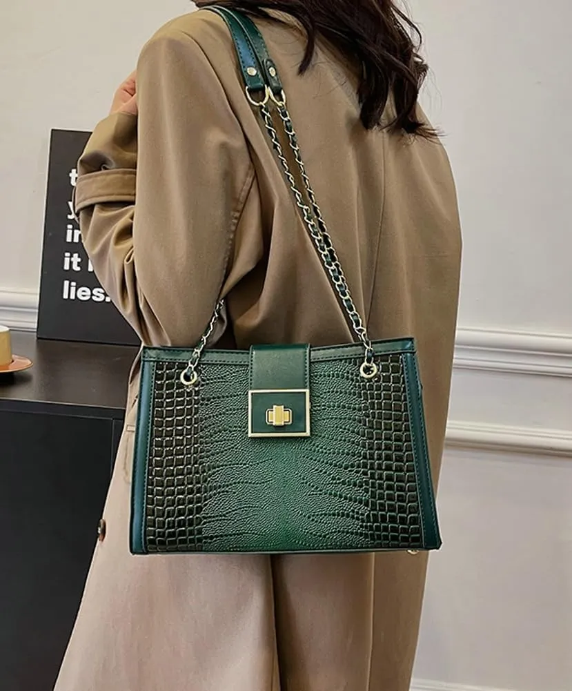 Vegan Leather Shoulder Bag for Women Fashion Purse Large Totes Y2k Top Handle Satchel with Chain Designer Bags