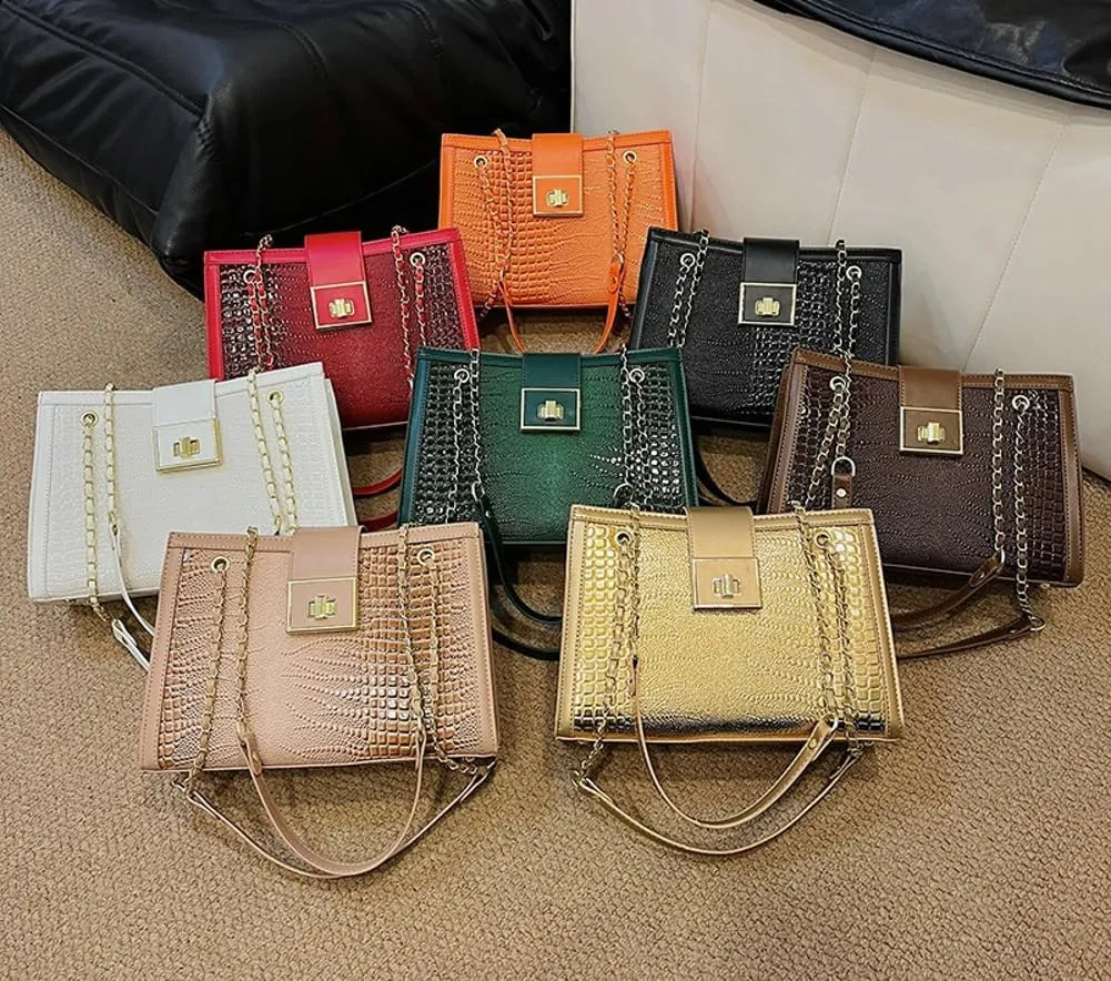 Vegan Leather Shoulder Bag for Women Fashion Purse Large Totes Y2k Top Handle Satchel with Chain Designer Bags
