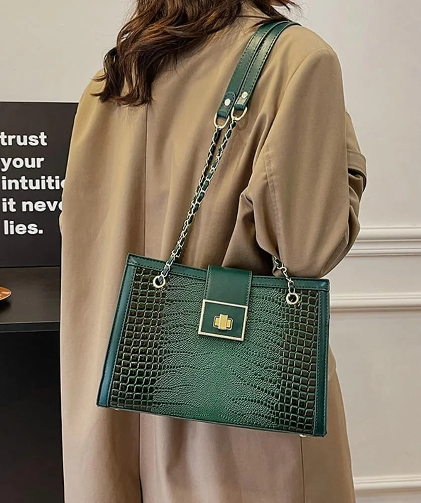 Vegan Leather Shoulder Bag for Women Fashion Purse Large Totes Y2k Top Handle Satchel with Chain Designer Bags