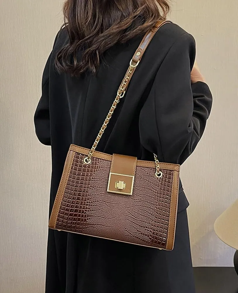 Vegan Leather Shoulder Bag for Women Fashion Purse Large Totes Y2k Top Handle Satchel with Chain Designer Bags