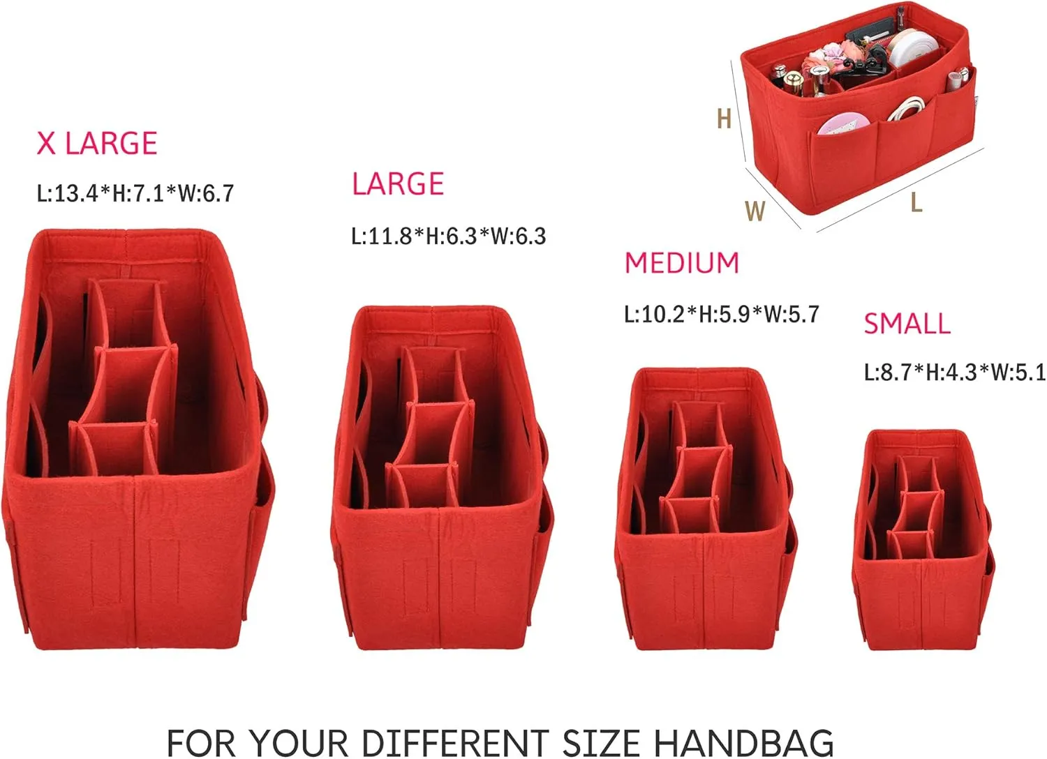 Vercord Felt Purse Organizer Handbag Insert Liner Shaper Bag in Bags for Speedy Neverfull Tote Red Small