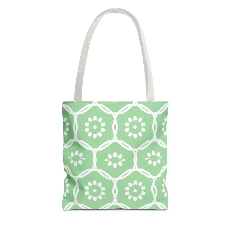 Vibrant Green Tote Bag with Floral Pattern