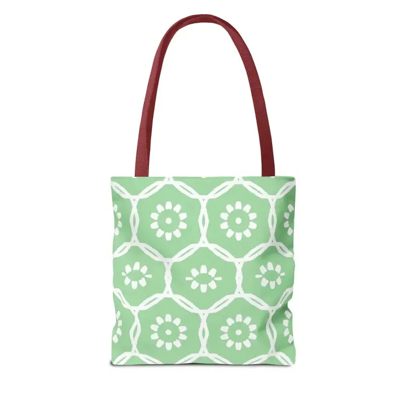 Vibrant Green Tote Bag with Floral Pattern
