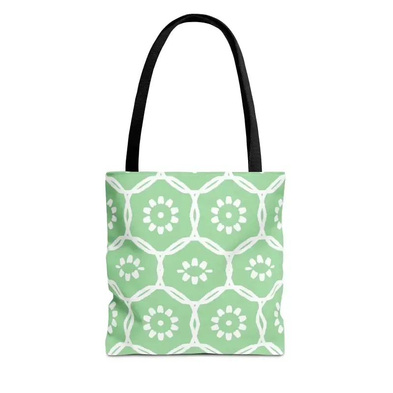 Vibrant Green Tote Bag with Floral Pattern
