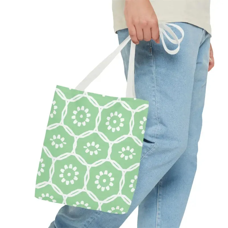 Vibrant Green Tote Bag with Floral Pattern