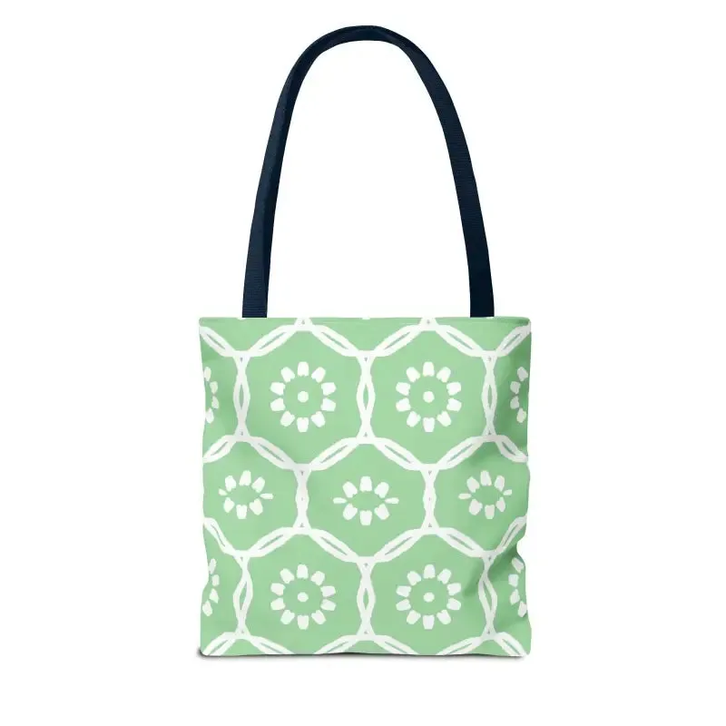 Vibrant Green Tote Bag with Floral Pattern