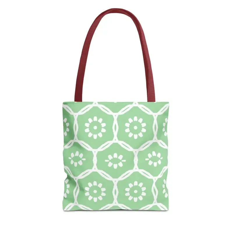 Vibrant Green Tote Bag with Floral Pattern