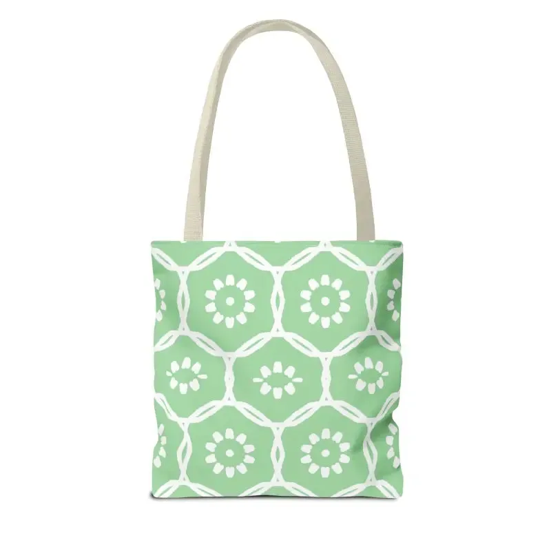 Vibrant Green Tote Bag with Floral Pattern