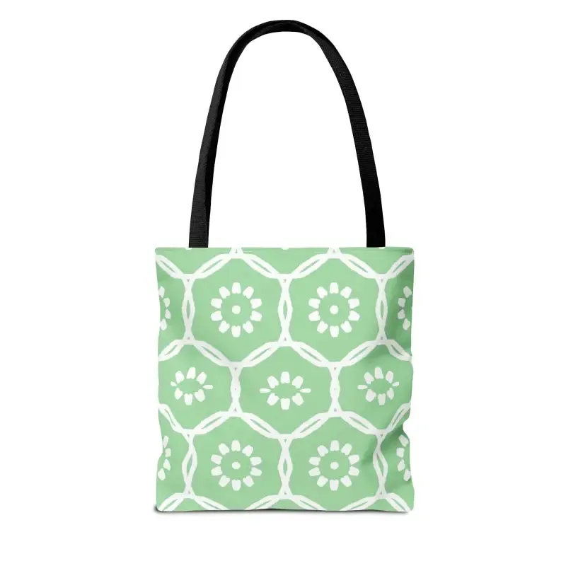 Vibrant Green Tote Bag with Floral Pattern