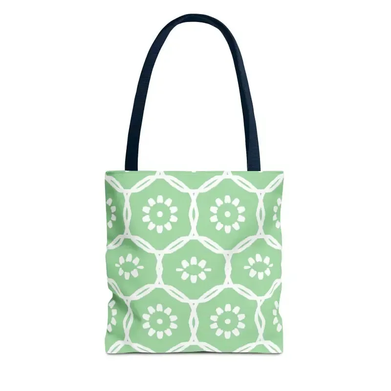 Vibrant Green Tote Bag with Floral Pattern