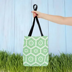 Vibrant Green Tote Bag with Floral Pattern