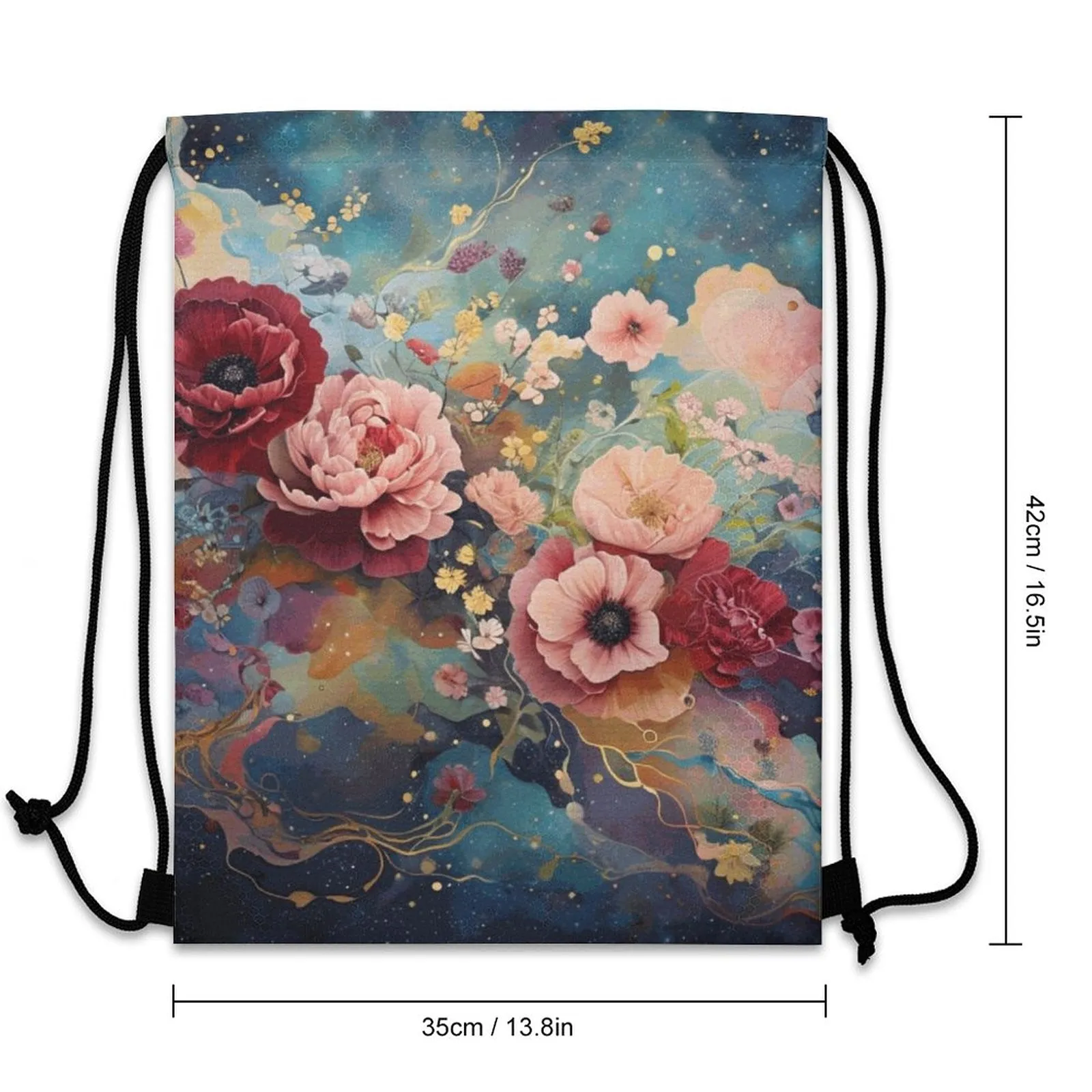 Victorian Roses Custom Drawstring Bag with Waffle Cloth Design