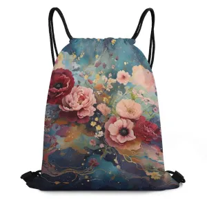 Victorian Roses Custom Drawstring Bag with Waffle Cloth Design