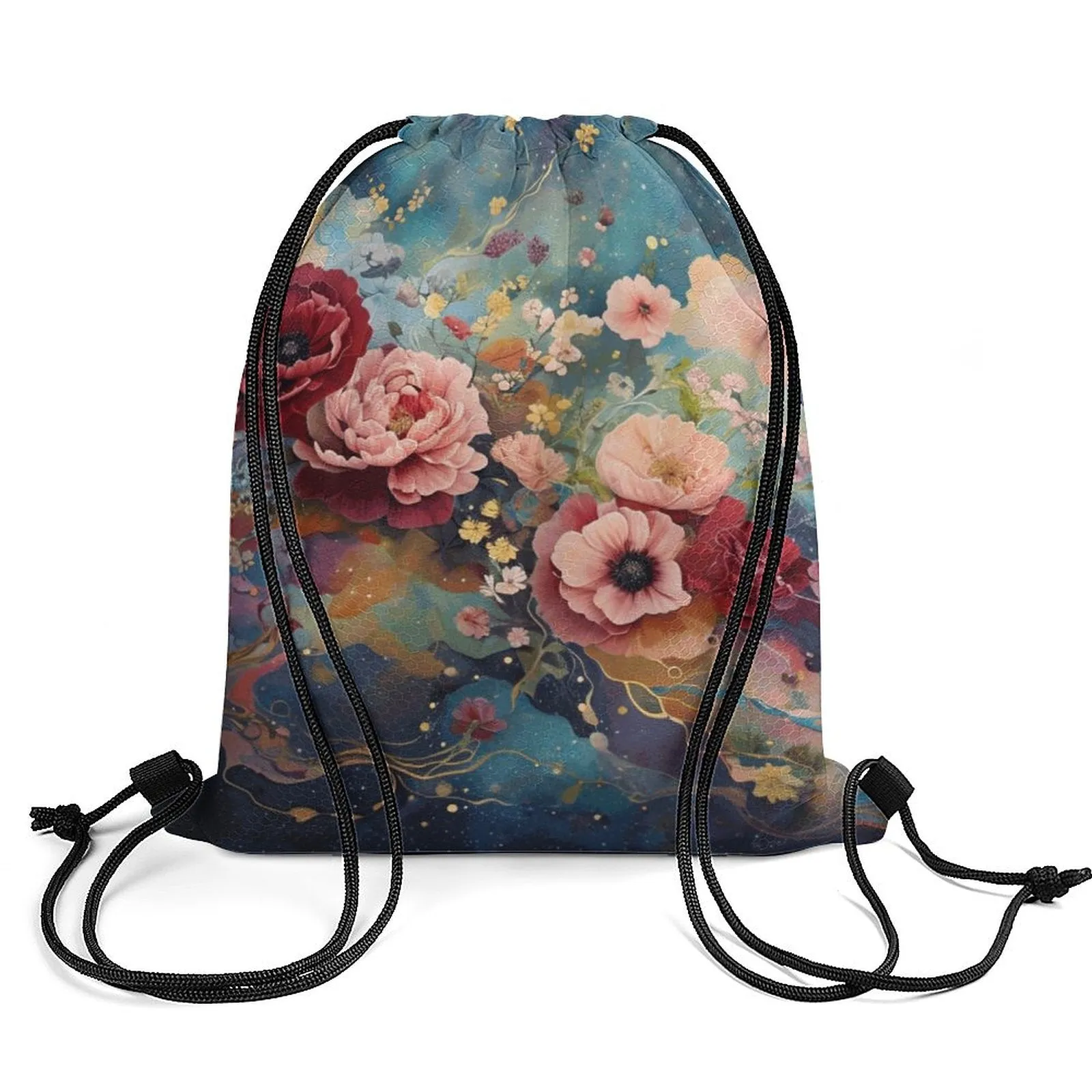 Victorian Roses Custom Drawstring Bag with Waffle Cloth Design
