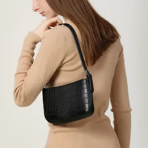 Vintage Crocodile Pattern Ladies Crossbody Bag Handbag Casual Solid Color