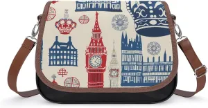 Vintage England London Big Ben Red Blue Crown Crossbody Bags for Women Trendy Shoulder Satchel Purses Messenger Bag