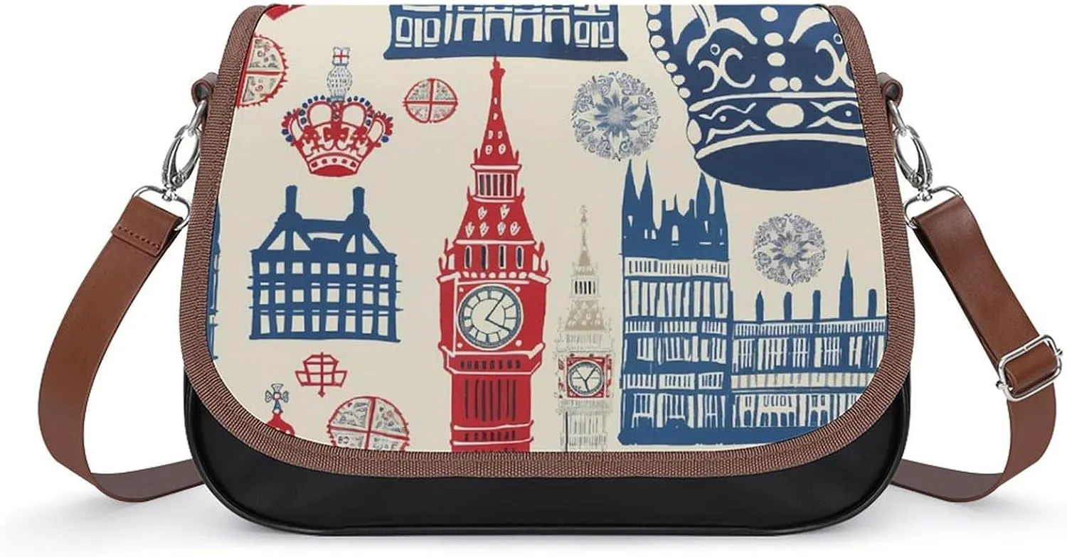 Vintage England London Big Ben Red Blue Crown Crossbody Bags for Women Trendy Shoulder Satchel Purses Messenger Bag