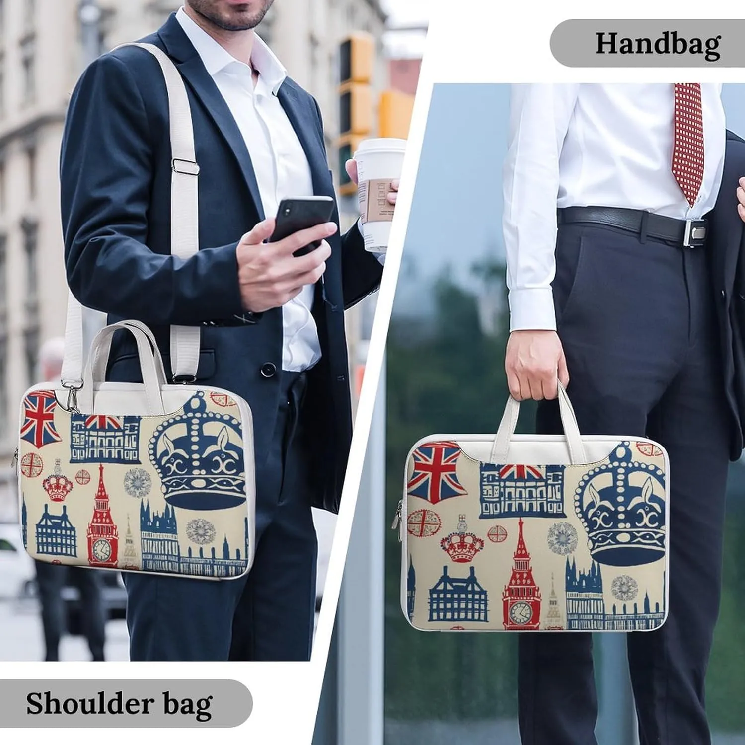 Vintage England London Big Ben Red Blue Crowness Laptop Tote Bag Waterproof Computer Carrying Case Business Office Briefcase