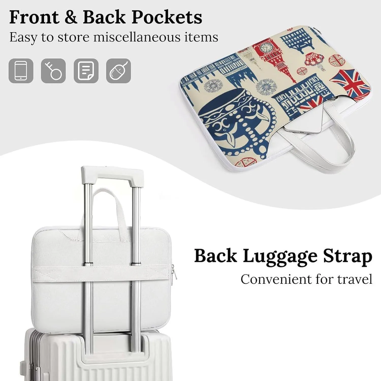 Vintage England London Big Ben Red Blue Crowness Laptop Tote Bag Waterproof Computer Carrying Case Business Office Briefcase
