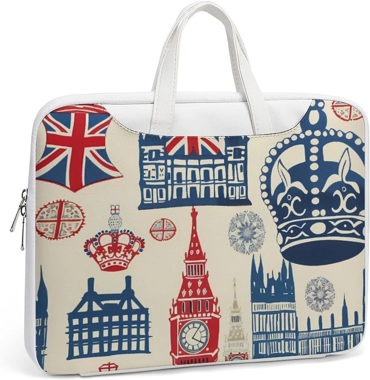 Vintage England London Big Ben Red Blue Crowness Laptop Tote Bag Waterproof Computer Carrying Case Business Office Briefcase