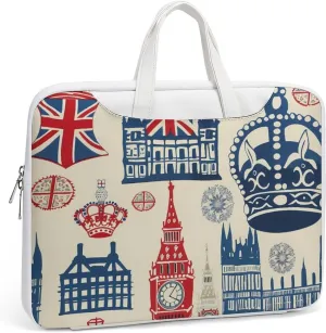 Vintage England London Big Ben Red Blue Crowness Laptop Tote Bag Waterproof Computer Carrying Case Business Office Briefcase