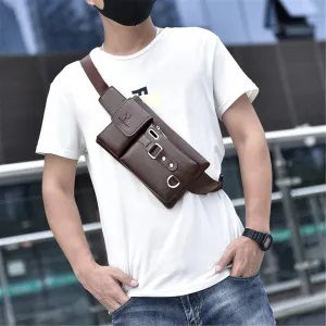 Waist Bag Messenger Bags Shoulder Bag for Men PU Leather (black)