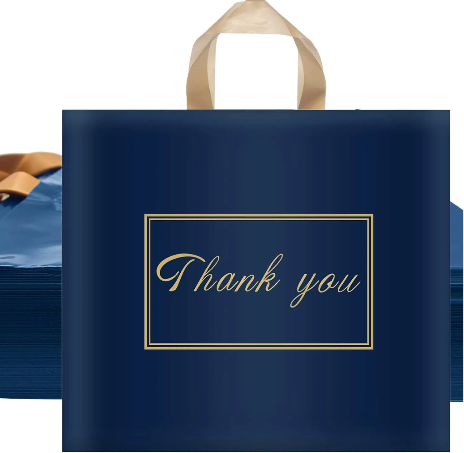 WAKAKO 60 Pack Thank You Plastic Bags for Small Business Retail Store 10x12 Inch Shopping Merchandise Bags with Handle, Blue