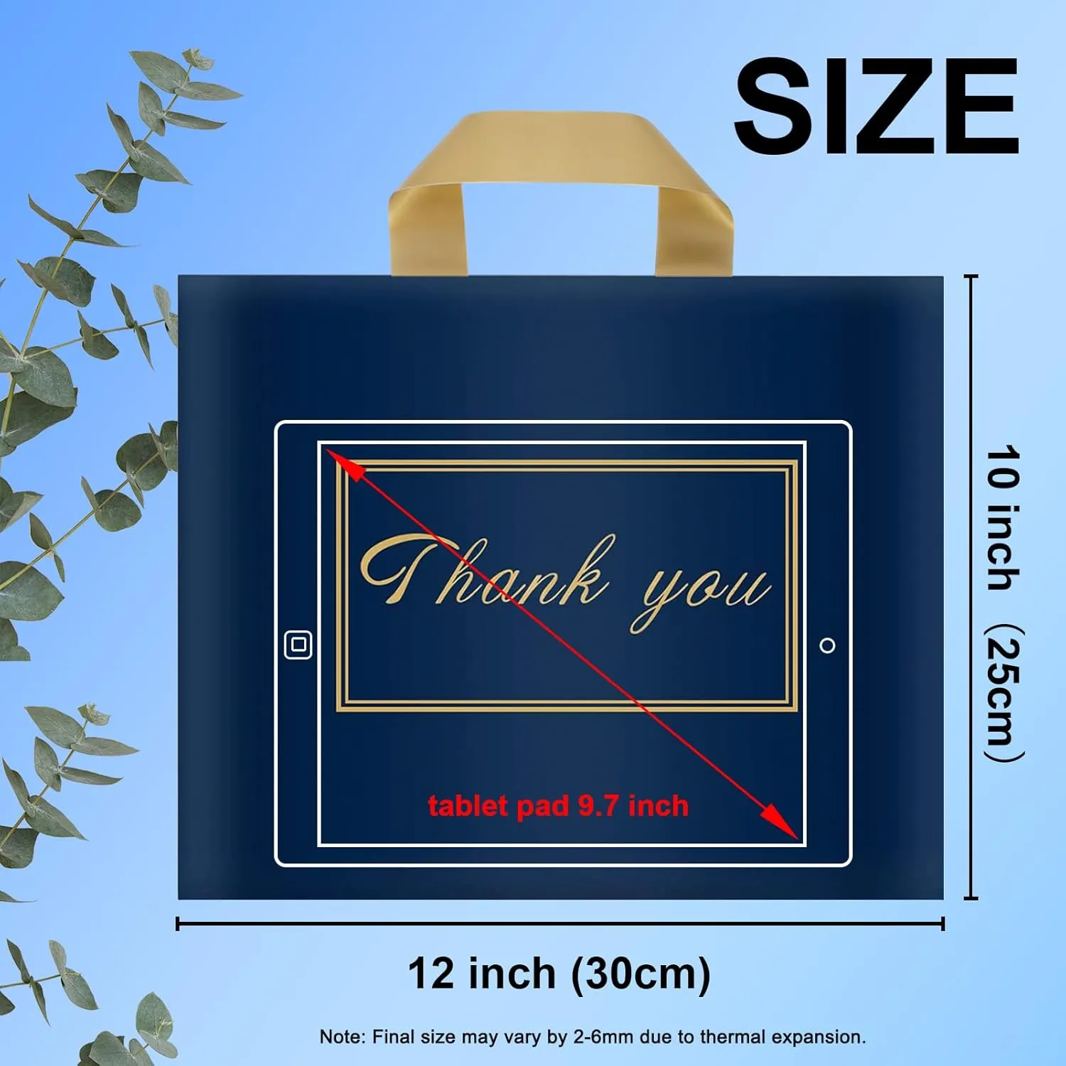 WAKAKO 60 Pack Thank You Plastic Bags for Small Business Retail Store 10x12 Inch Shopping Merchandise Bags with Handle, Blue