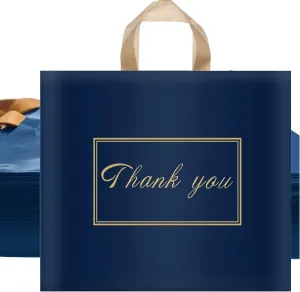 WAKAKO 60 Pack Thank You Plastic Bags for Small Business Retail Store 10x12 Inch Shopping Merchandise Bags with Handle, Blue