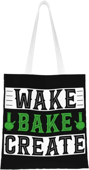 Wake Bake Create Tote Bag for Women Canvas Shopping Bags Reusable Beach Bag Grocery Bags Tote Shoulder Bag Gift Bags
