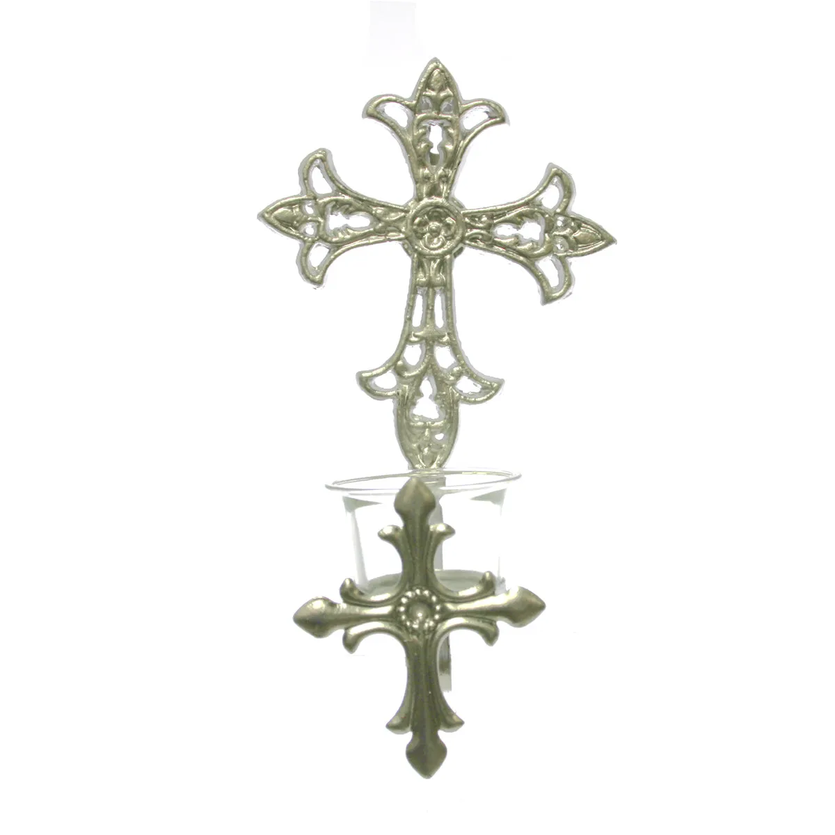 Wall Cross Votive Holder Silver