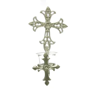 Wall Cross Votive Holder Silver