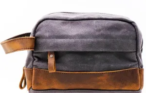 Waxed Canvas and Leather Dopp Bag, Grey