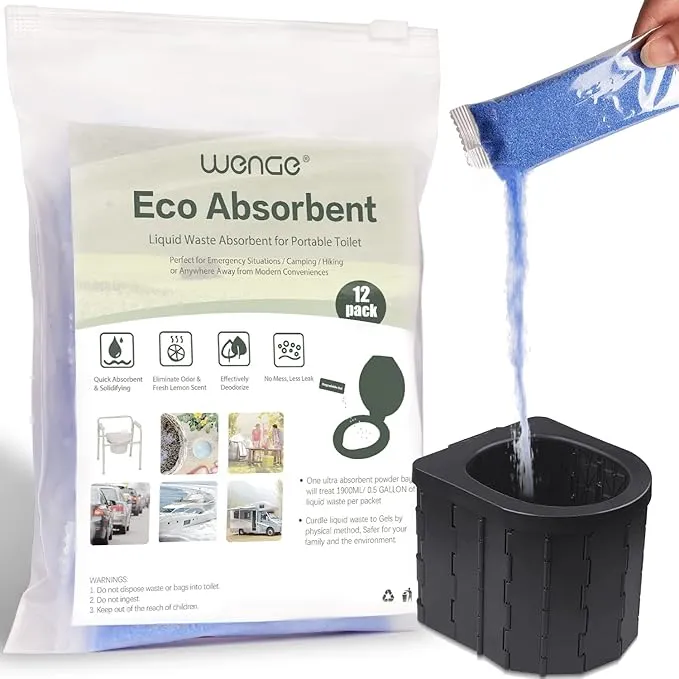 Wenge Portable Toilet Powder,Potty Chemicals- Lemon scent, Pee Powder for Portable Toilet, Camping Toilet Chemicals, Eco Absorbent Gel Liquid Waste(12 Pack)
