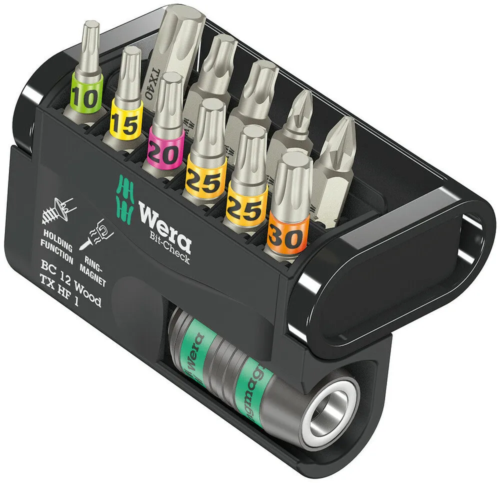 Wera 05057435001 Bit-Check 12 Wood TX HF 1, 12 pieces