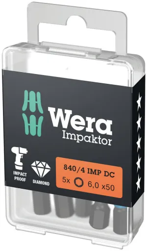 Wera 05057645001 840/4 IMP DC Hex-Plus DIY Impaktor bits, 5 x 50 mm, 5 pieces