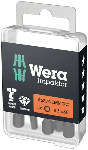 Wera 05057671001 868/4 IMP DC DIY Impaktor square head socket bits, # 2 x 50 mm, 5 pieces