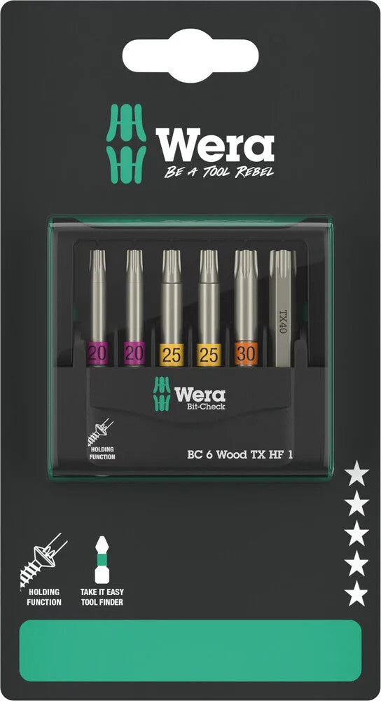 Wera 05073639001 Bit-Check 6 Wood TX HF 1 SB, 6 pieces