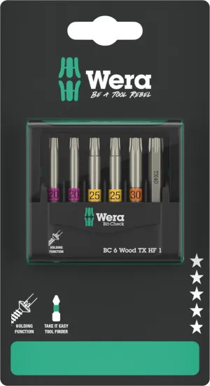 Wera 05073639001 Bit-Check 6 Wood TX HF 1 SB, 6 pieces