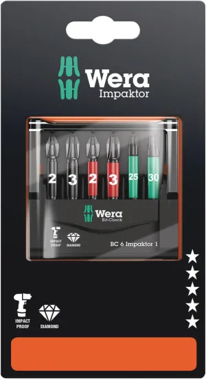 Wera 05073890001 Bit-Check 6 Impaktor 1 SB, 6 pieces