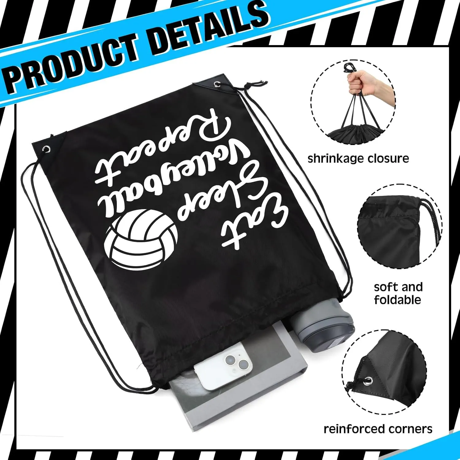 Windyun 16 Pcs Ball Drawstring Backpack Bulk Lightweight Draw String Bags Cinch Bags Drawstring Cinch Sack Tote(Volleyball)