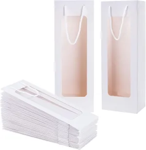Wine Gift Bag with handle, Dasofine 20 Pack 4.92"x3.35"x 14.2" Kraft Paper Wine Bottle Bags with Clear Window for Anniversary Birthday Housewarming Dinner Party Business-White