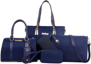 Women 6Pcs Handbag Set Purse Nylon Top Handle Shoulder Bag Tote Satchels Clutch