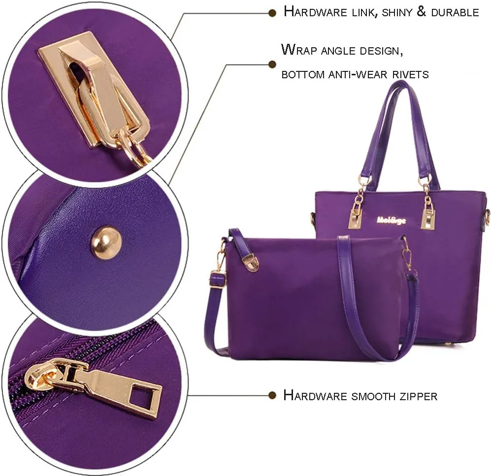 Women 6Pcs Handbag Set Purse Nylon Top Handle Shoulder Bag Tote Satchels Clutch