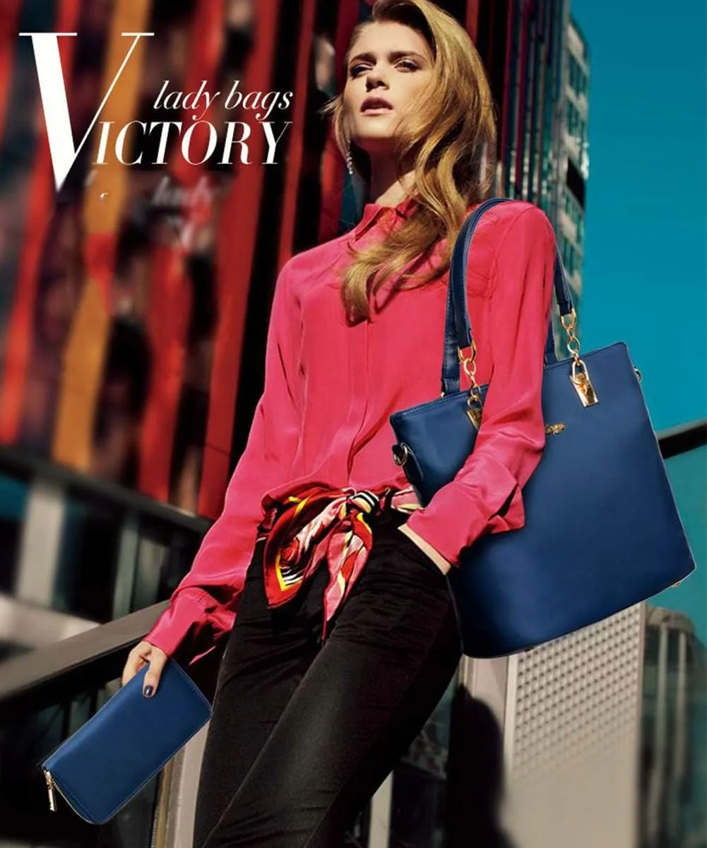 Women 6Pcs Handbag Set Purse Nylon Top Handle Shoulder Bag Tote Satchels Clutch