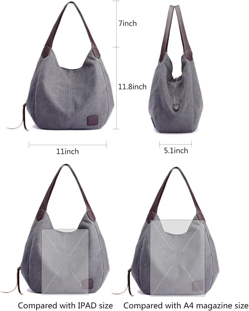 Women Canvas Shoulder Bag Fashion Cotton Canvas Handbags Shoulder Hobo Bags Totes Purses