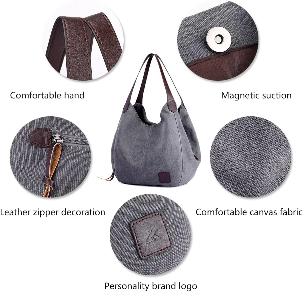 Women Canvas Shoulder Bag Fashion Cotton Canvas Handbags Shoulder Hobo Bags Totes Purses